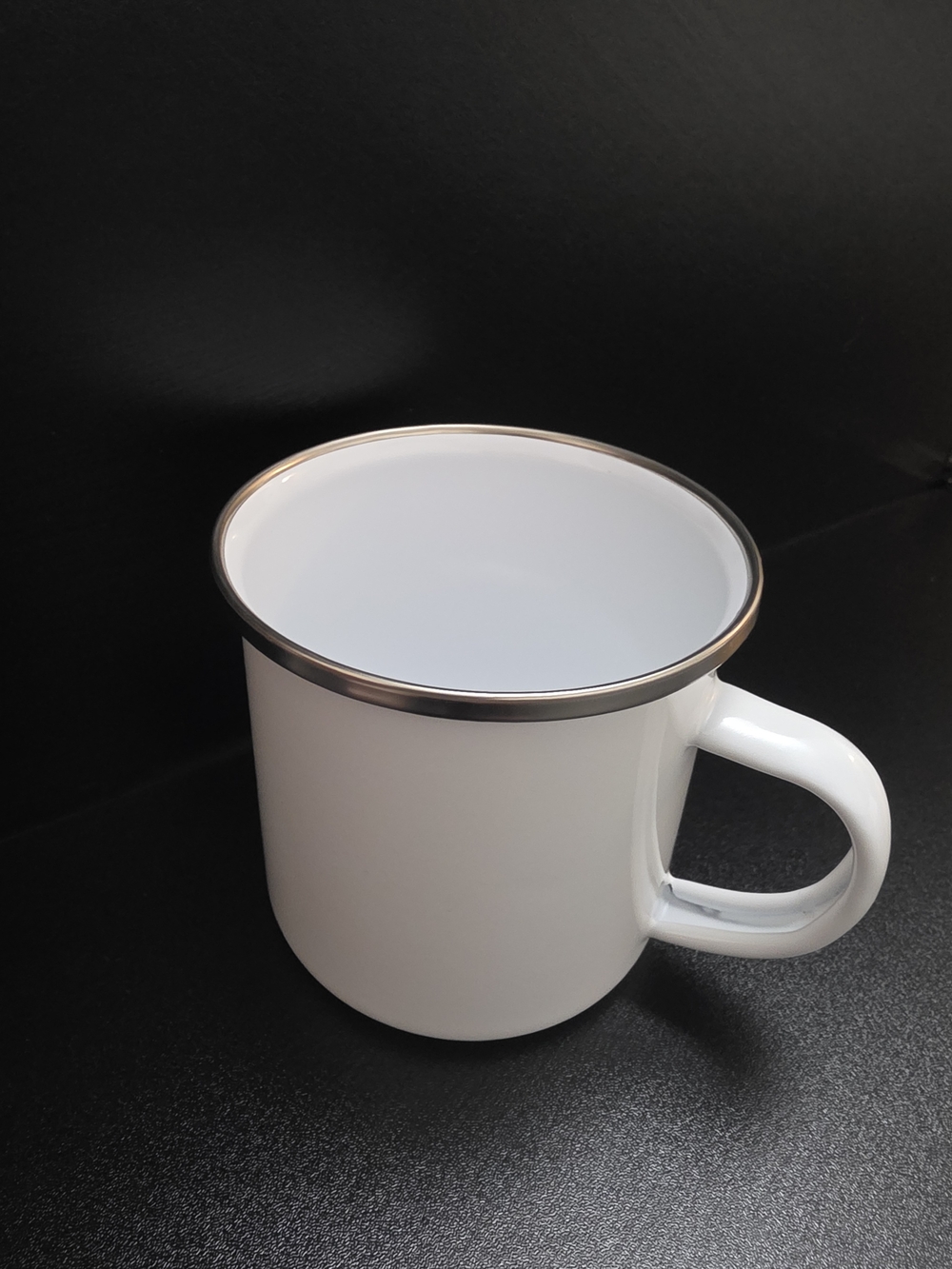 Classic White Metal Mug with Silver Rim - Home Kitchen